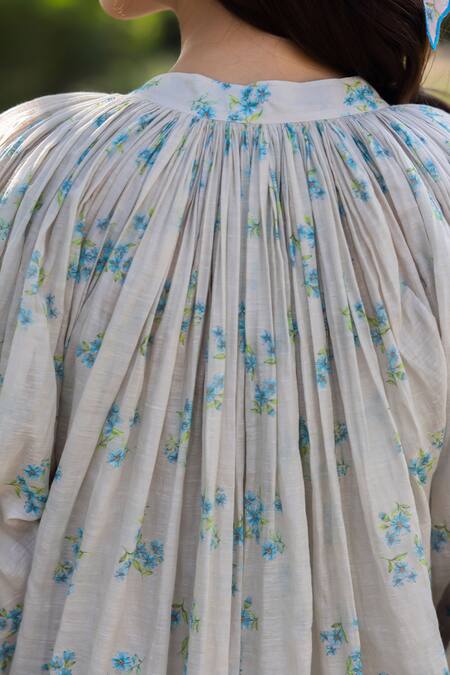 Shop Surmaye Beige Handloom Cotton Embroidery Round Neck Wildflower Kiss Midi Dress Online at Aza Fashions Shop_Surmaye_Beige Handloom Cotton Embroidery Round Neck Wildflower Kiss Midi Dress _Online_at_Aza_Fashions