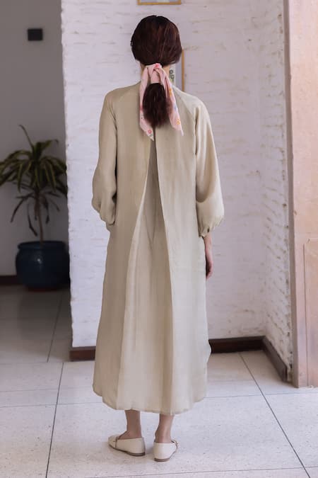 Surmaye Beige Light Handwoven Mulberry Silk Dress Online at Aza Fashions Surmaye_Beige Light Handwoven Mulberry Silk Dress _Online_at_Aza_Fashions
