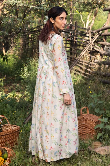 Surmaye Beige Handloom Cotton Embroidery Round Neck Cottage Charm Light Maxi Dress Online at Aza Fashions Surmaye_Beige Handloom Cotton Embroidery Round Neck Cottage Charm Light Maxi Dress _Online_at_Aza_Fashions