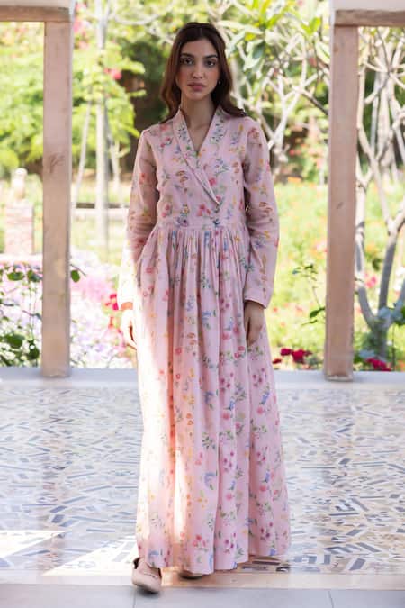 Surmaye Woodsong Pink Handloom Maxi Dress 