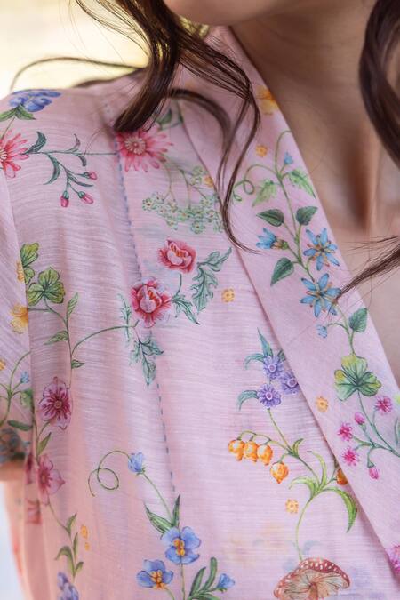 Buy Surmaye Pink Handloom Cotton Embroidery V-neck Woodsong Maxi Dress Buy_Surmaye_Pink Handloom Cotton Embroidery V-neck Woodsong Maxi Dress