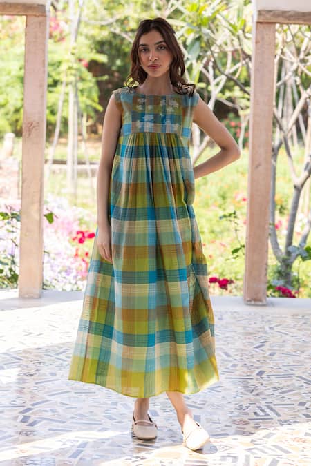 Surmaye Multi Color Entwined Checkered Midi Dress 