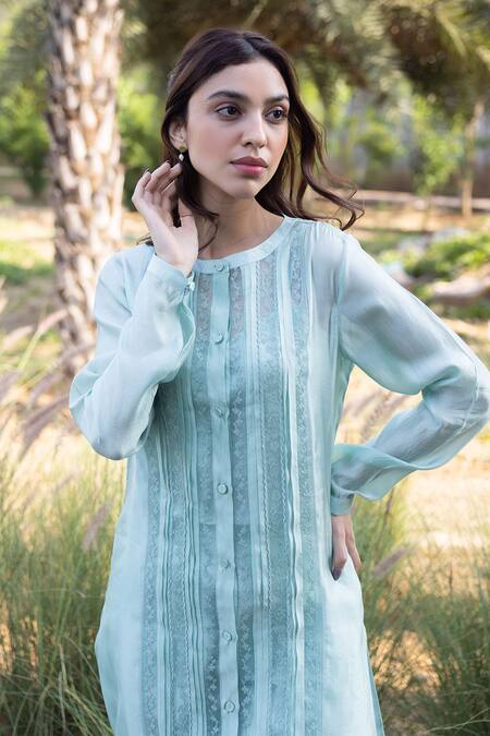 Buy Surmaye Green Embroidery Round Neck Whispering Ivy Seafoam Kurta Set Online at Aza Fashions Buy_Surmaye_Green Embroidery Round Neck Whispering Ivy Seafoam Kurta Set _Online_at_Aza_Fashions