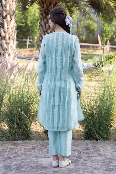 Surmaye Green Embroidery Round Neck Whispering Ivy Seafoam Kurta Set Online at Aza Fashions Surmaye_Green Embroidery Round Neck Whispering Ivy Seafoam Kurta Set _Online_at_Aza_Fashions