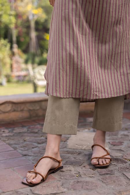 Buy_Surmaye_Brown Striped Clay Kurta Set _Online_at_Aza_Fashions