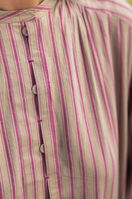 Shop_Surmaye_Brown Striped Clay Kurta Set _Online_at_Aza_Fashions