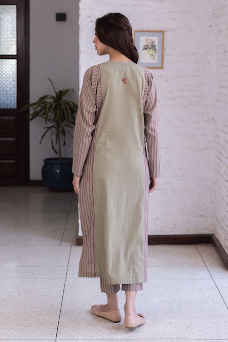 Surmaye Brown Embroidery Round Neck Tender Petals Clay Kurta Set Online at Aza Fashions Surmaye_Brown Embroidery Round Neck Tender Petals Clay Kurta Set _Online_at_Aza_Fashions