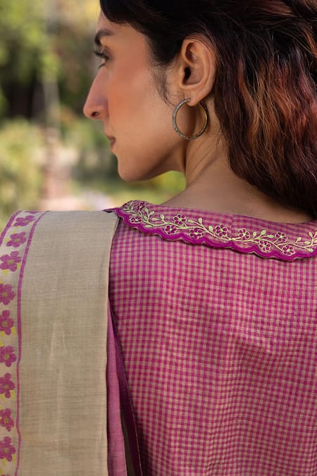 Shop Surmaye Pink Handloom Cotton Embroidery Sweet Caress Blouse at Aza Fashions Shop_Surmaye_Pink Handloom Cotton Embroidery Sweet Caress Blouse _at_Aza_Fashions