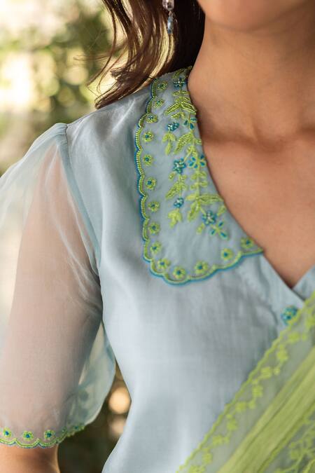 Surmaye Blue Embroidery Powder Saree Blouse Online at Aza Fashions Surmaye_Blue Embroidery Powder Saree Blouse _Online_at_Aza_Fashions