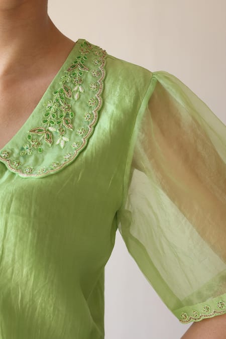 Surmaye Green Embroidery Sunlit Morning Blouse Online at Aza Fashions Surmaye_Green Embroidery Sunlit Morning Blouse _Online_at_Aza_Fashions