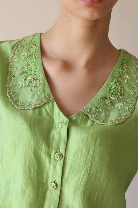 Buy Surmaye Green Embroidery Sunlit Morning Blouse Online at Aza Fashions Buy_Surmaye_Green Embroidery Sunlit Morning Blouse _Online_at_Aza_Fashions