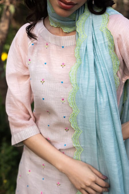 Surmaye Blue Handloom Cotton Ethereal Silk Dupatta Online at Aza Fashions Surmaye_Blue Handloom Cotton Ethereal Silk Dupatta _Online_at_Aza_Fashions