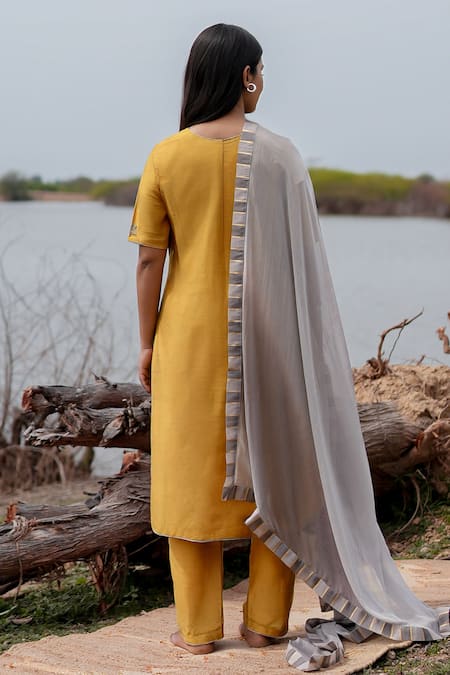 The Home Affair Mustard Straight Kurta Set 