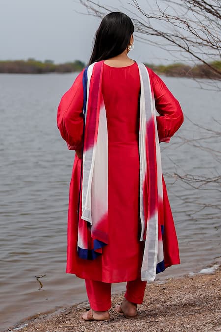 The Home Affair Red Pure Jaam Cotton Kurta Set 