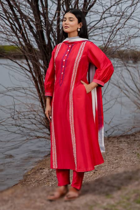 The Home Affair Red Pure Jaam Cotton Kurta Set 