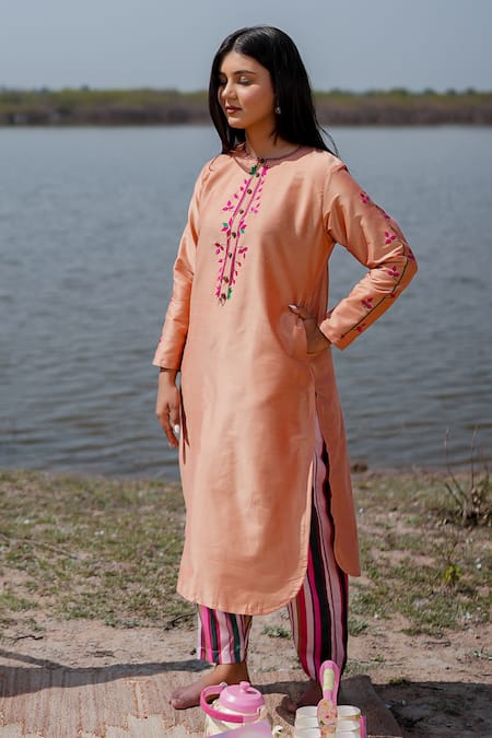 The Home Affair Peach Jaam Cotton Kurta Set 