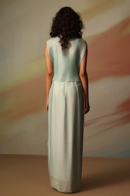 Vanshika Agarwal Label Blue Satin Georgette Maxi Dress & Jacket Set 