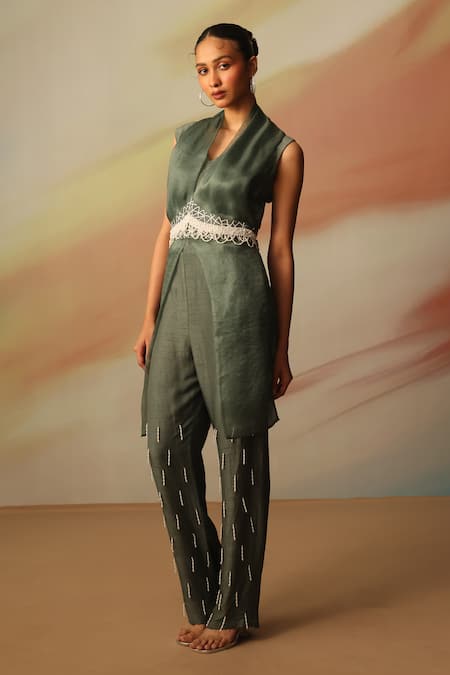 Vanshika Agarwal Label Green Silk Overlay Pant Set 