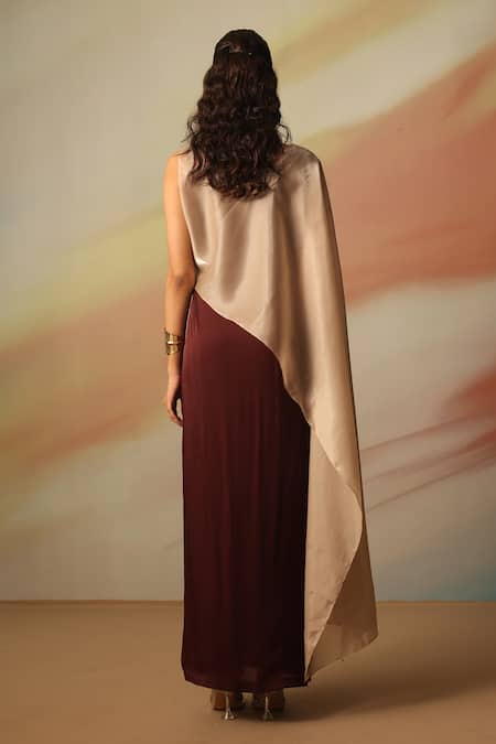 Vanshika Agarwal Label Brown Satin Georgette Skirt Set 