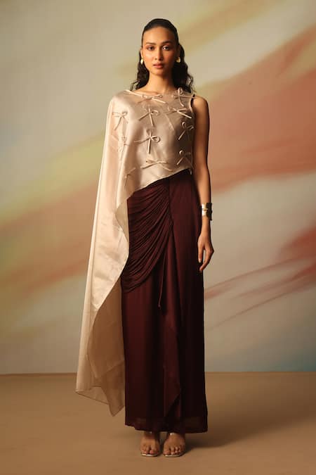 Vanshika Agarwal Label Brown Satin Georgette Skirt Set 