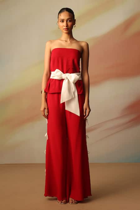 Vanshika Agarwal Label Red Double Georgette Pant Set 