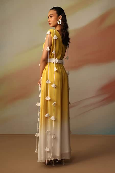 Vanshika Agarwal Label White & Yellow Georgette Jumpsuit 