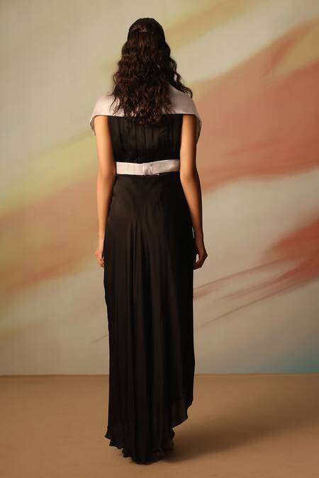 Vanshika Agarwal Label Black Satin Georgette Midi Dress 