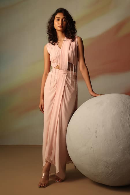 Vanshika Agarwal Label Kimberly Pink Pre-Draped Saree Set 