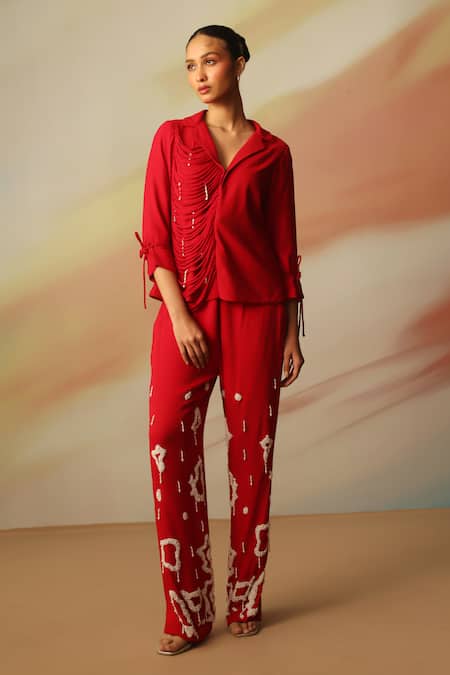 Vanshika Agarwal Label Red Double Georgette Blazer Pant Set 