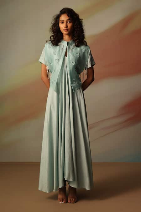 Vanshika Agarwal Label Sky Blue Maxi Dress & Jacket Set 