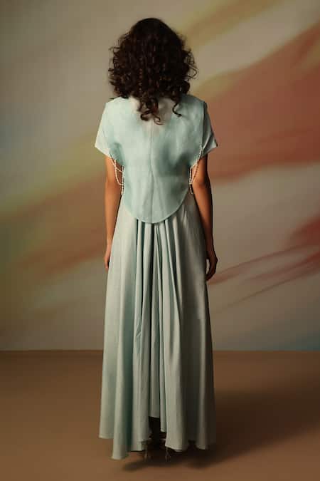 Vanshika Agarwal Label Sky Blue Maxi Dress & Jacket Set 