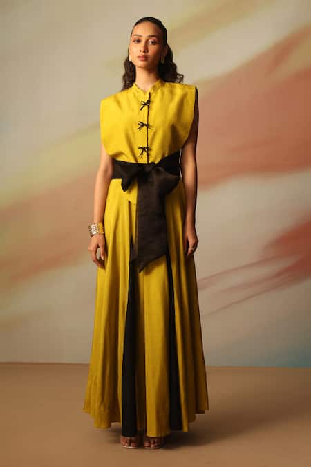 Vanshika Agarwal Label Green Silk Organza Maxi Dress & Jacket Set 
