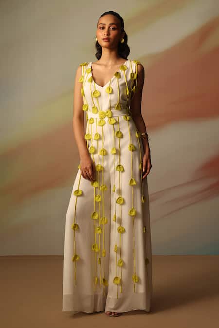 Vanshika Agarwal Label White Georgette Pixie Jumpsuit 