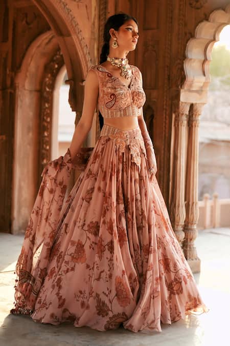 ISHA GUPTA TAYAL Pink Printed Lehenga Set 