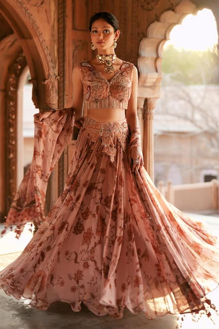 Buy ISHA GUPTA TAYAL Pink Organza, Silk Sequins, Embroidery Round Neck Printed Lehenga Set Online at Aza Fashions Buy_ISHA GUPTA TAYAL_Pink Organza, Silk Sequins, Embroidery Round Neck Printed Lehenga Set _Online_at_Aza_Fashions