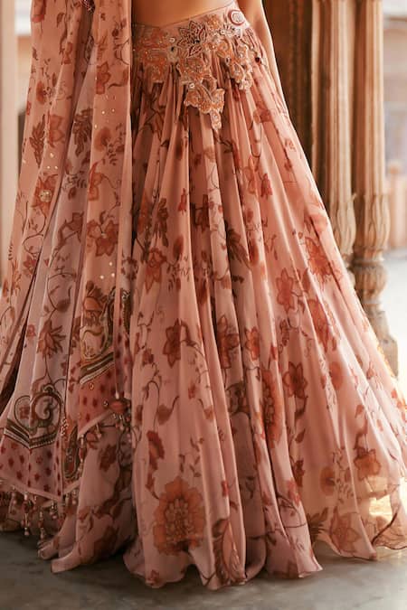 Shop ISHA GUPTA TAYAL Pink Organza, Silk Sequins, Embroidery Round Neck Printed Lehenga Set Online at Aza Fashions Shop_ISHA GUPTA TAYAL_Pink Organza, Silk Sequins, Embroidery Round Neck Printed Lehenga Set _Online_at_Aza_Fashions
