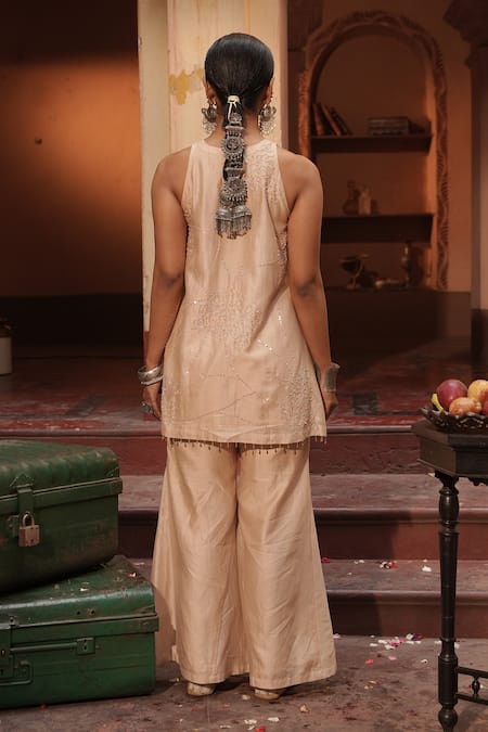 Midushi Bajoria Cream Silk Chanderi Tunic & Pant Set 