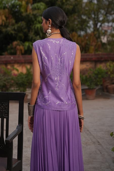 Midushi Bajoria Purple Georgette Silk Fusion Lehenga Set 