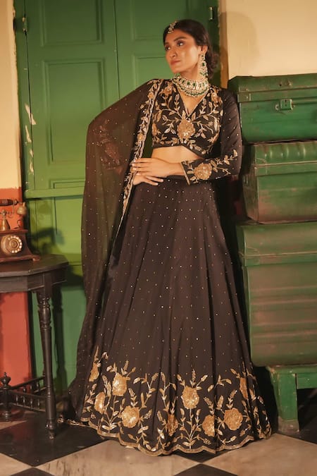Midushi Bajoria Classic Black Tissue Lehenga Set 