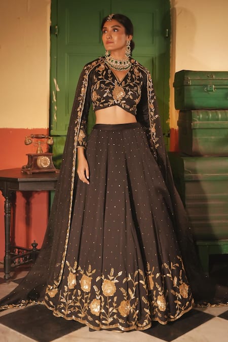 Midushi Bajoria Classic Black Tissue Lehenga Set 