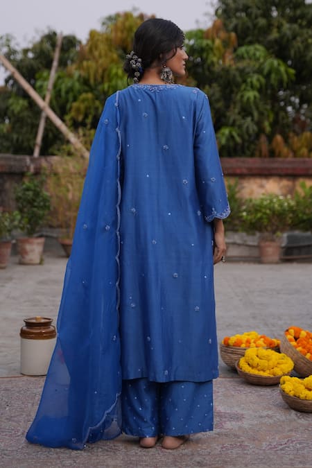 Midushi Bajoria Royal Blue Silk Chanderi Kurta Set 