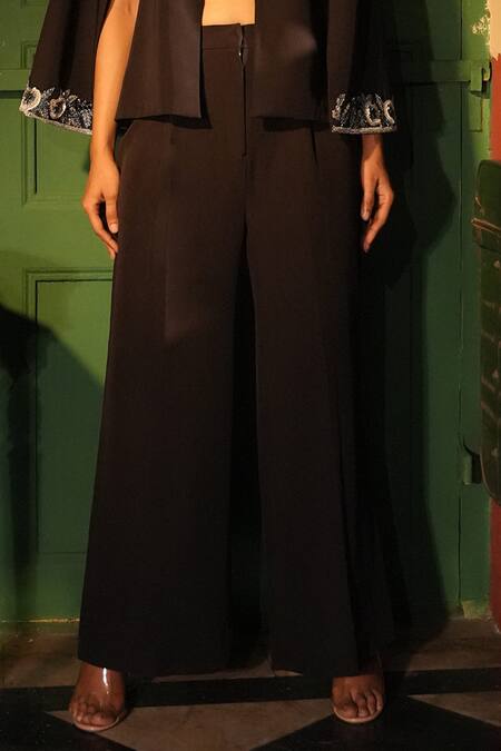 Midushi Bajoria_Black Brocade Embroidery Round Neck Designer Pant Set _Online_at_Aza_Fashions