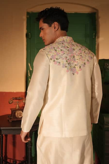 Midushi Bajoria Off White Embroidered Bundi Kurta Pant Set 