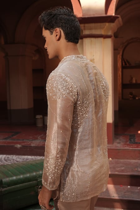 Midushi Bajoria Embroidered Silk Tissue Kurta Set 