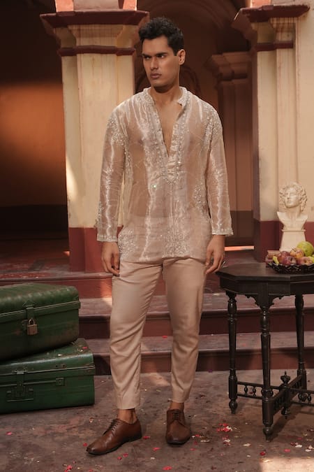 Midushi Bajoria Embroidered Silk Tissue Kurta Set 