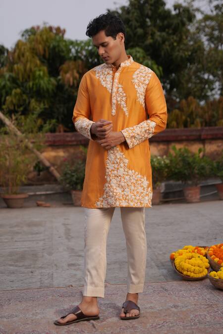 Buy_Midushi Bajoria_Yellow Silk, Chanderi, Cotton Embroidery Kurta Set 