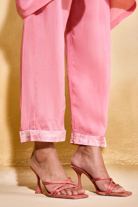 Buy_Echostudio_Pink Satin Embroidery Collared Pearl Co-ord Kurta Set _Online_at_Aza_Fashions