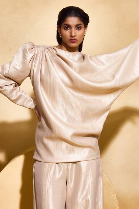 Echostudio_Gold Silk, Brocade High Neck Banarasi Co-ord Set _Online_at_Aza_Fashions