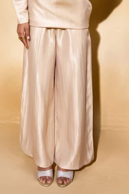 Shop_Echostudio_Gold Silk, Brocade High Neck Banarasi Co-ord Set _Online_at_Aza_Fashions