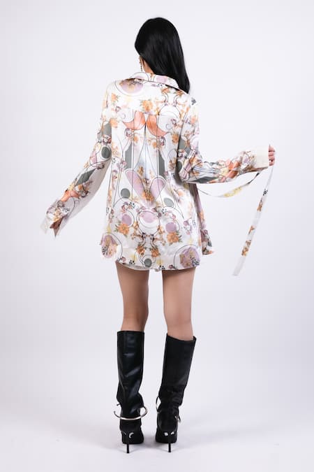 Shop AK-OK Multi Color Satin Collared Printed Shirt at Aza Fashions Shop_AK-OK_Multi Color Satin Collared Printed Shirt _at_Aza_Fashions